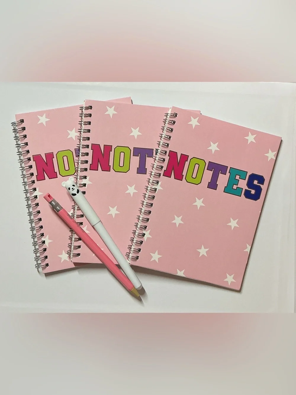 Pink Spiral “Notes” Printed Notebooks Set of 3 w/Pen & Pencil